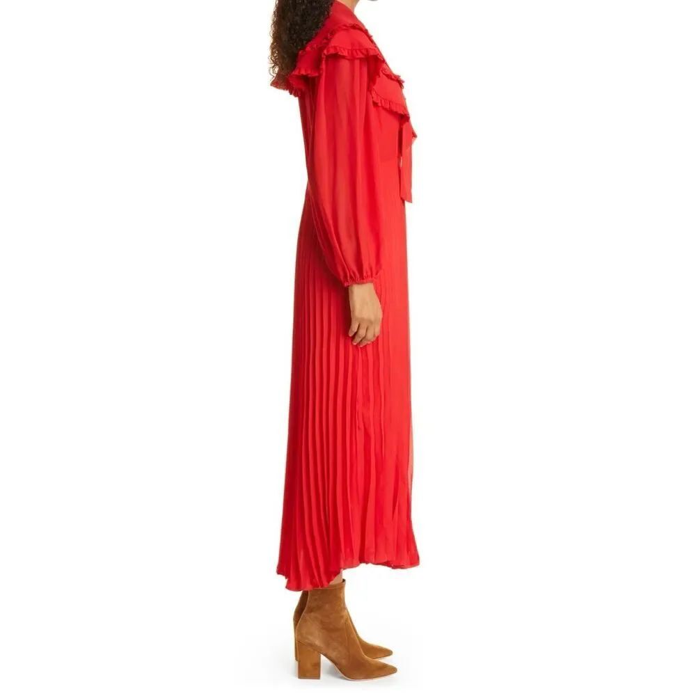 FARM Rio Women's Red Maxi Pleated Jumpsuit Neck Tie Buttons Flowy Sz Medium DM3 - Picture 5 of 16